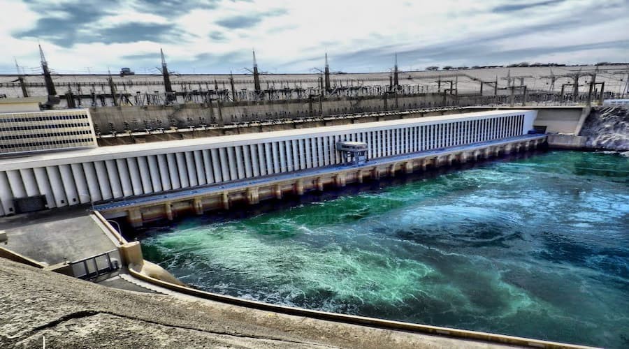 Panoramic view of the Aswan High Dam on the Nile River in Egypt